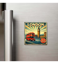 Vintage Londra Şehri Temalı Buzdolap Magneti – 9x9 cm