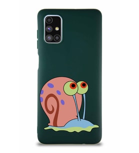 Samsung Galaxy M51 Soft Premier Kapak Salyangoz Gary Tasarımlı Silikon Kılıf - Yeşil (Şeffaf)