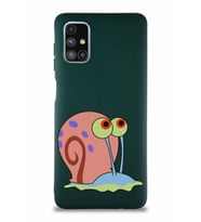 Samsung Galaxy M51 Soft Premier Kapak Salyangoz Gary Tasarımlı Silikon Kılıf - Yeşil (Şeffaf)