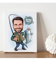 Balıkçı Erkek Karikatürlü Kanvas Tablo