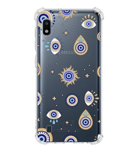 PrintiFy Samsung Galaxy A10 Uyumlu Nazar Boncuğu 5 Baskılı Şeffaf Köşe Korumalı Antişok Kılıf