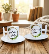 2 li isme özel kahve fincanı (Parlak Beyaz)
