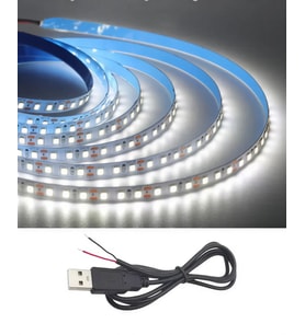 5 Metre 5 Volt 2835 SMD 6500 K Beyaz İç Mekan 60 Ledli Şerit USB li Siyah Güç Kablosu Set