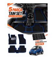 SMART FORTWO (2007-2014) Uyumlu EVA Oto Paspas Metal Topukluklu Havuzlu 5 Parça Siyah-Mavi