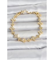 Pirinç Zirkon Taşlı Yonca Model Gold Renk Kadın Bileklik