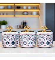 Baharatlık 3 lü Oval Büyük Boy Kahve Köşesi Seti 1400 ml (Çay,Kahve,Şeker) Ceramic Desen Gold