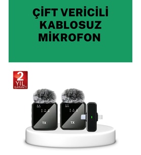 Canlı Yayın Ve Video Çekimleri İçin Çiftli Kablosuz Yaka Mikrofon