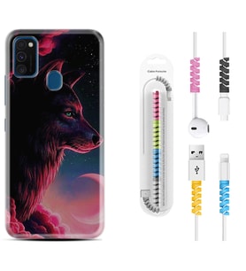 Samsung M21 M22 M23 M30 M31S M32 Kılıf Kablo Koruma Spiral Silikon Wolf and Moon 1380
