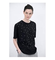 Fashion Friends İncili ve Taşlı Siyah Kadın Bluz 26Y0082K1