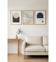 Minimalist Soyut Formlar 3’lü Ahşap Çerçeveli Tablo Seti - Modern Duvar Dekoru