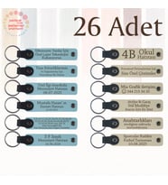 G Mavi & Sütlü Kahve, 26’lı Set, İsim Yazılabilen Deri Anahtarlık, Türkçe Öğretmeninden Karne Anısı