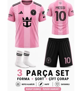 Lionel Messi Inter Miami Pembe-Siyah Yeni Sezon Çocuk Forma Takımı Çorap Hediyeli