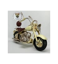 El Yapımı Krem Chopper/Cruiser Metal Motosiklet Biblosu – Kahverengi Koltuklu &amp; Sissy Barlı