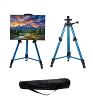 Temel Katlanabilir Alüminyum Tripod Şövale - Kollu Yükseklik Ayarlı, Su Terazili, Mavi
