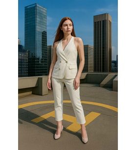 Kadın Likralı Esnek Slim Fit Pantolon (Beyaz)