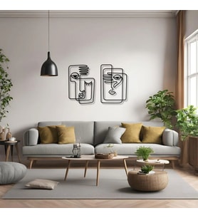 Dekoratif Metal Sanatı Çizgisel Picasso (Picasso Linear) Metal Duvar Tablosu Sanat (Siyah)