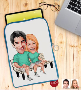 BK Gift Kişiye Özel Sevgililer Karikatürlü Taşınabilir Koruyucu Tablet Kılıfı & Organizer Çanta - Mavi-55