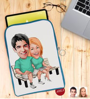 BK Gift Kişiye Özel Sevgililer Karikatürlü Taşınabilir Koruyucu Tablet Kılıfı & Organizer Çanta - Mavi-55