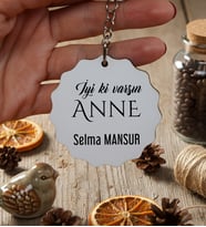 Kişiye Özel Anneye Hediye Anahtarlık Anneler Günü Hediyesi (Bej)