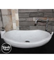Sipahi Marble Beyaz Mermer Kayık Çıkıntılı Dizayn Lavabo