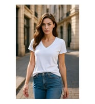 Kadın V Yaka Kısa Kollu Düz T-Shirt
