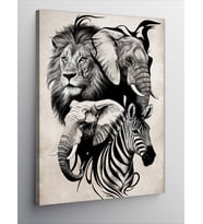 Kanvas Tablo Fil Aslan Ve Zebra