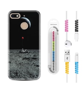 General Mobile GM8 Go GM9 GM20 Pro Plus Kılıf Kablo Koruma Spiral Silikon Astronoot Red Baloon 1608