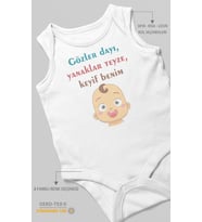 Gözler Dayı Yanaklar Teyze,Keyif Benim Baskılı Bebek Zıbını – Çıtçıtlı Body  %100 Pamuk Sıfır Kol (Beyaz)