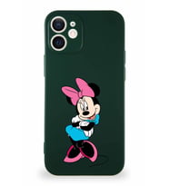 Apple iPhone 12 Mini Soft Premier Kapak Minnie Mouse-D Tasarımlı Silikon Kılıf - Yeşil (Şeffaf)