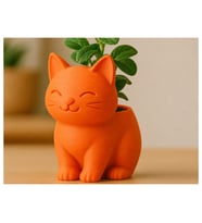 Alvera Sevimli Kedi Saksı – 3D Baskı Figürlü Minik Yeşil Saksısı-Turuncu