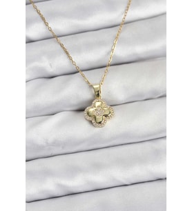Tegan 316L Çelik Zincir Gold Renk Zirkon Taşlı Yonca Model Kadın Kolye TG27BKO10771 (Çok Renkli)