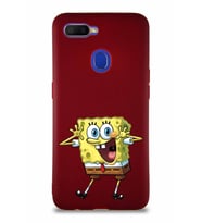 Oppo A12 Soft Premier Kapak Sünger Bob Tasarımlı Silikon Kılıf - Mürdüm (Şeffaf)