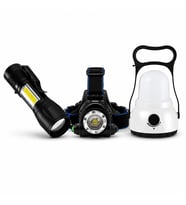 3'lü Şarjlı LED Fener Seti USB Şarjlı El Feneri Kafa Lambası Kamp Lambası Outdoor Acil Durum Aydınlatma Seti