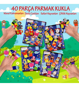 4 Set - 40 Parça Tox Masal Kahramanları, Deniz Canlıları , Safari ve Çiftlik Hayvanlar Parmak Kukla T220 T221 T225 T223