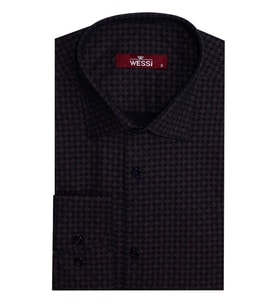 Kaz Ayağı Desenli Slim Fit Kahverengi Erkek Gömlek - Wessi