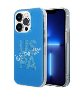 Apple iPhone 15 Pro Uyumlu Kılıf U.S. Polo Assn. Orjinal Lisanslı Simli Parlak Alfabe Tasarım Kapak (Mavi)