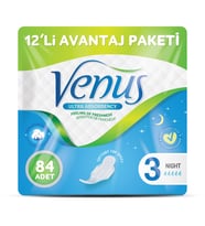 VENÜS HİJYENİK PED GECE 84 ADET (12 PAKET)