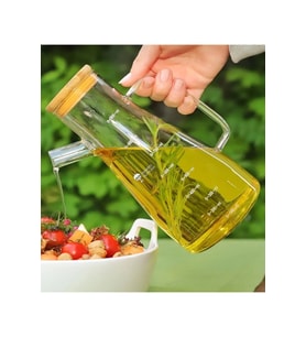 Dekoratif Bambu Kapaklı Borosilikat Cam Yağdanlık 900 ml
