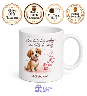 Sadık Aşkımız Köpek Ve Kalp Patileri Çizimli Romantik Hediye Kupa Bardak