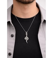 Yılan Figürlü Metal Kolye Gümüş Renk 60 cm Zincir Unisex