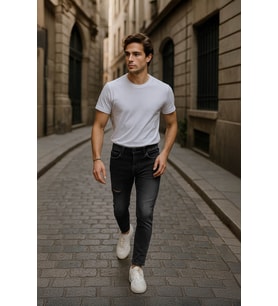 Erkek Slim Fit Yırtık Detay Antrasit Jean Pantolon