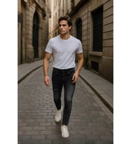 Erkek Slim Fit Yırtık Detay Antrasit Jean Pantolon