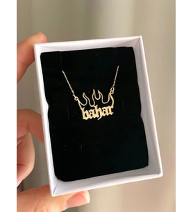Kişiye Özel 925 Ayar Gümüş Alev Tasarım İsim Kolye (Gold)