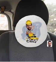 BK Gift Kişiye Özel İsimli Erkek Yol Mühendisi Karikatürlü Yuvarlak Araç Koltuk Yastığı-1