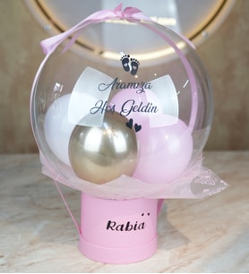 Kişiye Özel İsimli Yeni Doğan Bebek Sürpriz Balonu – Pembe, Beyaz & Gold Serisi