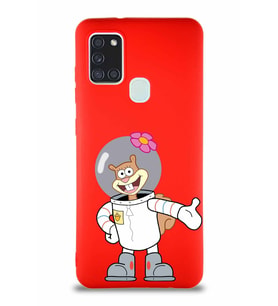 Samsung Galaxy A21S Soft Premier Kapak Sandy Tasarımlı Silikon Kılıf - Kırmızı (Şeffaf)