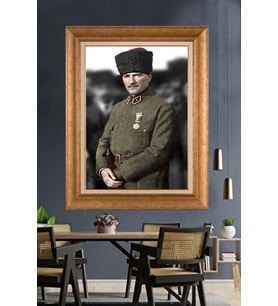 Altın Varaklı Çerçeveli Paspartulu Atatürk Tablo nh306 (Gold)