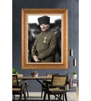 Altın Varaklı Çerçeveli Paspartulu Atatürk Tablo nh306 (Gold)