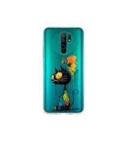 Redmi 9 ile Uyumlu Splash Kedi Tasarımlı Şeffaf Silikon Kılıf