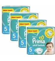 Prima Bebek Bezi Aktif Bebek 5 Beden 184 adet (46x4 Paket) Junior Fırsat Paketi